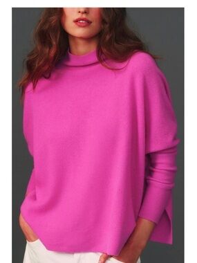 Anthropologie shea Hot Pink Lightweight Turtleneck Sweater. 100% cashmere